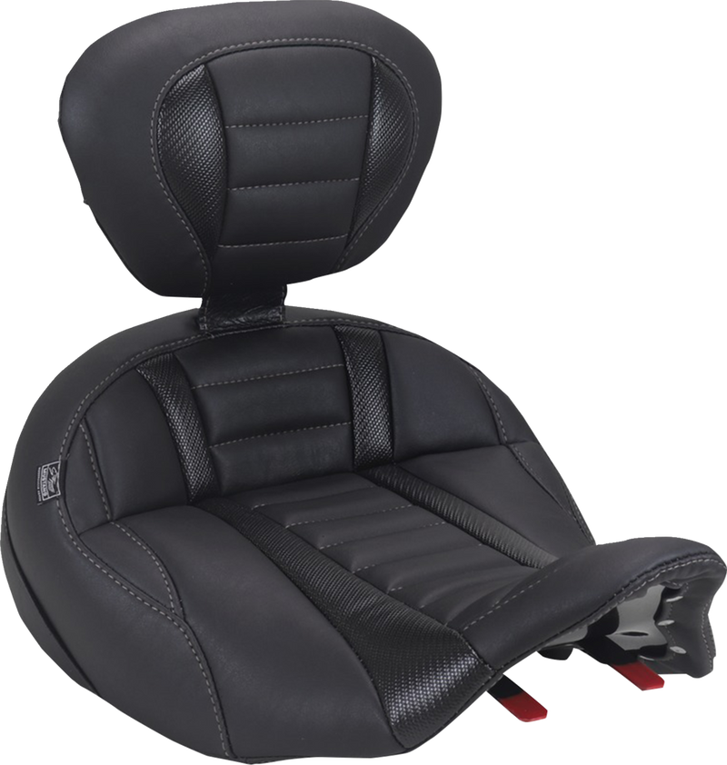 MUSTANG Deluxe Touring Solo Seat - with Driver's Backrest - Gun Metal Gray Stitch - FLH/FLT '23-'25 89406GM