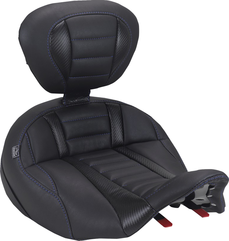 MUSTANG Deluxe Touring Solo Seat - with Driver's Backrest - Sky Blue Stitch - FLH/FLT '23-'25 89406SB