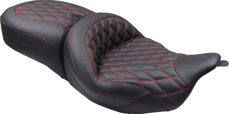 MUSTANG Super Touring Seat - Double Diamond - American Beauty Red Stitch FLH/FLT '08-'25 89538AB