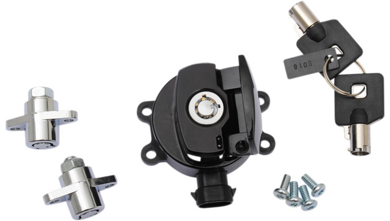 DRAG SPECIALTIES Side Hinge Ignition Switch with Saddlebag Lock - Harley-Davidson 2013-2024 - Gloss Black E21-0214GB/50 - PartsOutlet.com.au