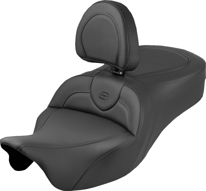 SADDLEMEN Roadsofa™ King Seat - With Backrest - Plain - Black Stitch - FLH/FLT '08-'25 808-07B-187SBR