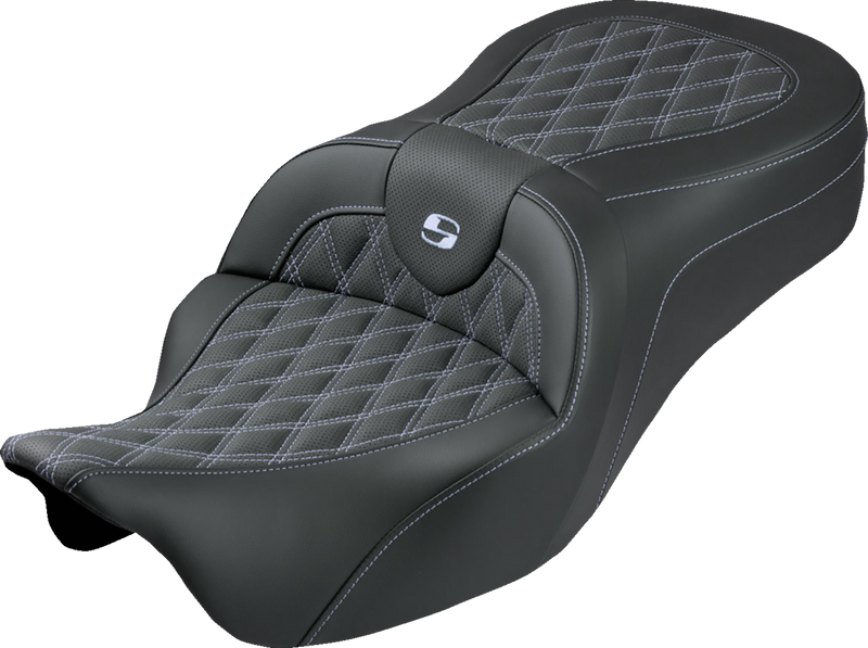 SADDLEMEN Roadsofa™ King Seat - No Backrest - Lattice Stitch - Silver Stitch - FLH/FLT '08-'25 808-07B-182S05