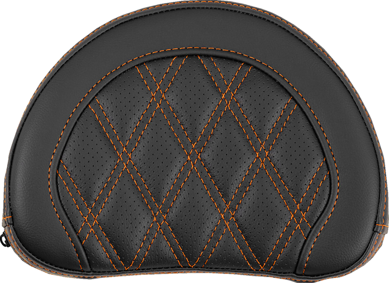 SADDLEMEN Contoured Sissy Bar Pad - Lattice Stitch - Orange Stitch - 2" Thick 051318403