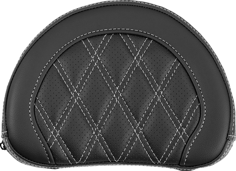 SADDLEMEN Contoured Sissy Bar Pad - Lattice Stitch - White Stitch - 2" Thick 051318406