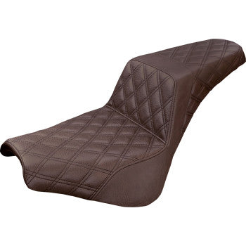 SADDLEMEN Step Up Seat - 18+ Fat Bob - Lattice Stitched - Brown 818-28-175BR - PartsOutlet.com.au