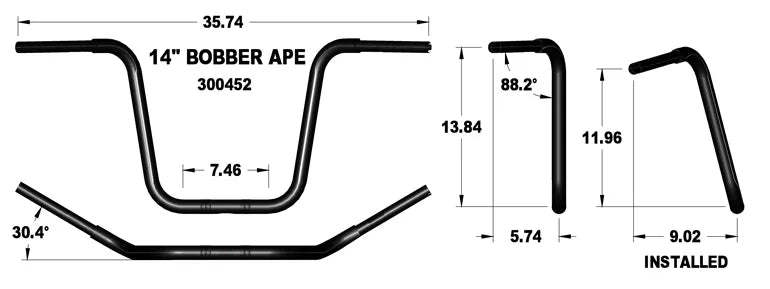 KHROME WERKS Handlebar - Ape Hanger - 14" - Black - Harley-Davidson '07-'18 - 300452