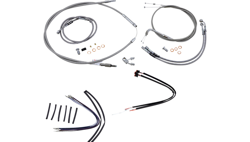 BURLY BRAND Handlebar Cable/Brake Line Kit - Complete - 16" Ape Hanger Handlebars - Stainless Steel - Softail '11-'14 - B30-1128