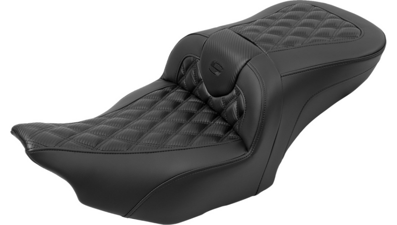 SADDLEMEN RoadSofa Seat - with Backrest - Carbon Fiber - Lattice Stitch - FLTR/FLHX '23-'25 - 823-07-206B0