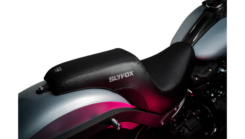 SLYFOX Lowrider Drifter Seat - Gray Logo - Smooth Vinyl - Carbon Fiber - FXLR/FLSB '18-'24 - 0802-1590
