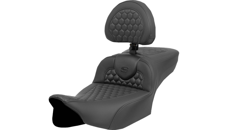 SADDLEMEN Heated RoadSofa Seat - Extended Reach - Honeycomb Stitch - w/ Backrest - FLT/FLH '23-'25 - 823-07-190C0