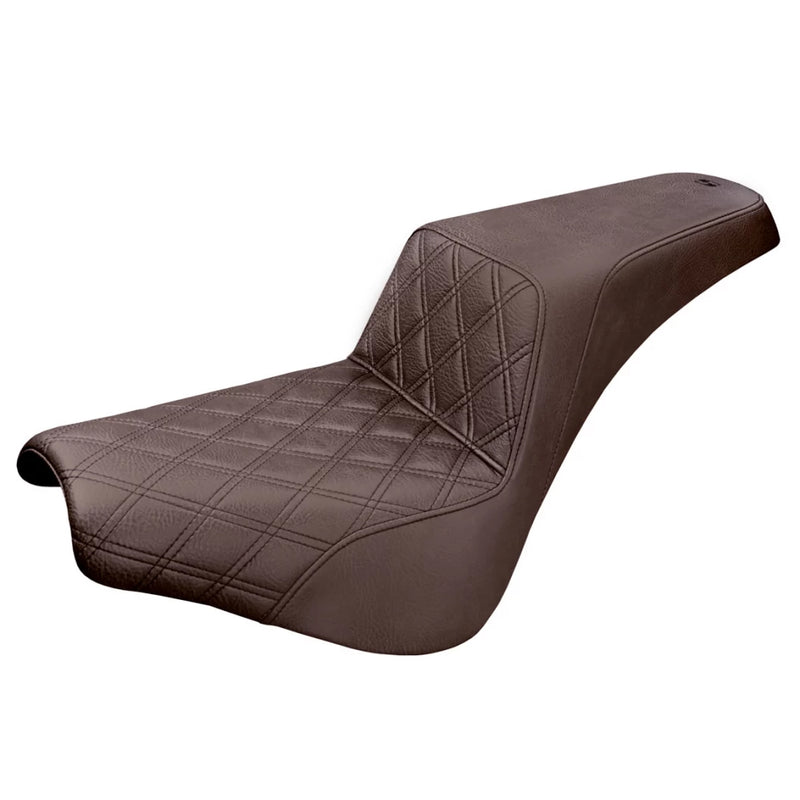 SADDLEMEN Step Up Seat - Lattice Stitched - Brown - 18+ Street Bob - 818-30-172BR - PartsOutlet.com.au