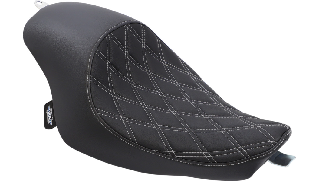 DRAG SPECIALTIES 3/4 Solo Seat - Double Diamond - Silver Stitch - Sportster XL 04+ -Vinyl 0804-0745 - PartsOutlet.com.au