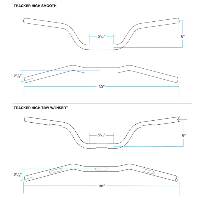 BILTWELL Handlebar - Tracker High - TBW & Slotted - Chrome 6009-1057 - PartsOutlet.com.au