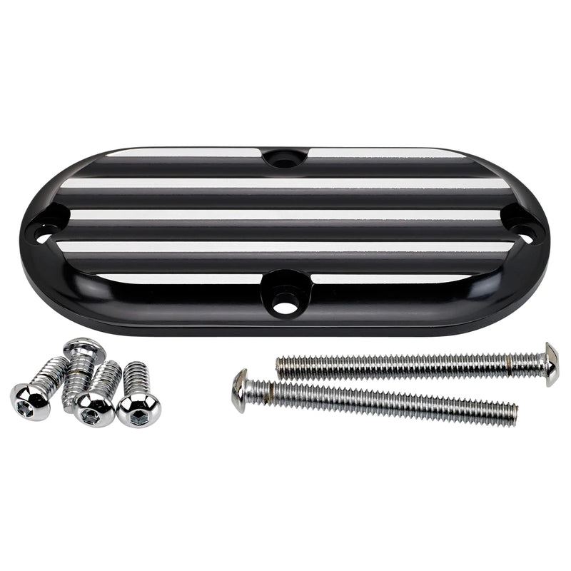 JOKER MACHINE Inspection Cover - Black/Silver - Finned - Harley-Davidson 1999-2006 - 06-95TC - PartsOutlet.com.au