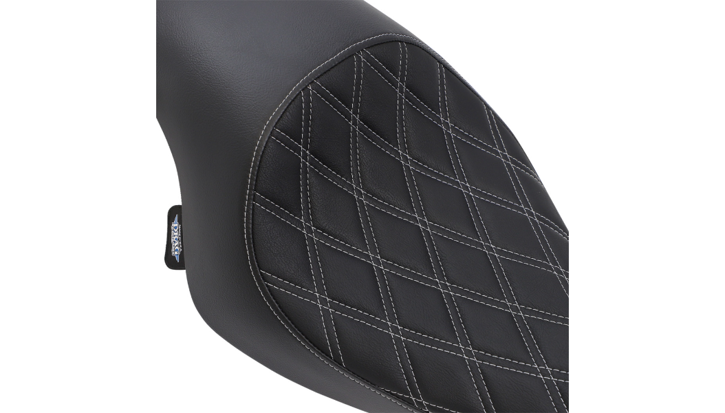 DRAG SPECIALTIES 3/4 Solo Seat - Double Diamond - Silver Stitch - Sportster XL 04+ -Vinyl 0804-0745 - PartsOutlet.com.au