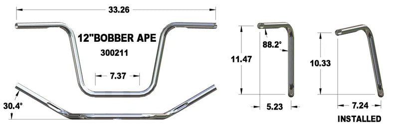 KHROME WERKS Handlebar - Ape Hanger - 12" - Chrome - Harley-Davidson '82-'22 - 300211