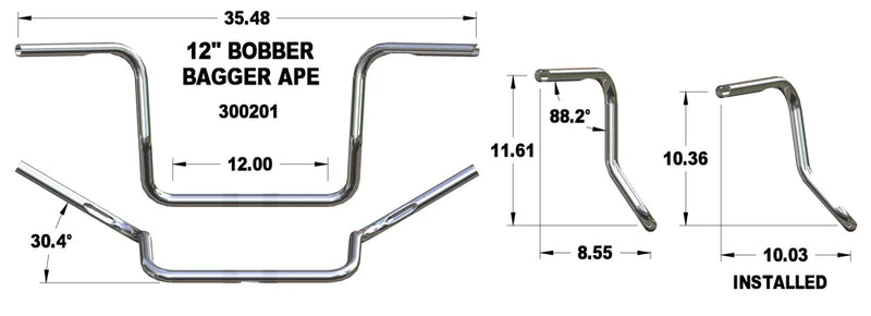 KHROME WERKS Handlebar - Ape Hanger - 12" - Chrome - FL '97-'21 - 300201