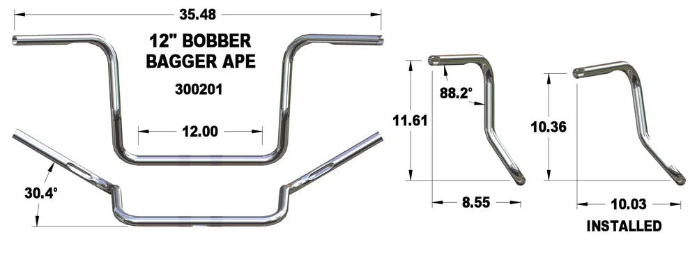 KHROME WERKS Handlebar - Ape Hanger - 12" - Chrome 300201