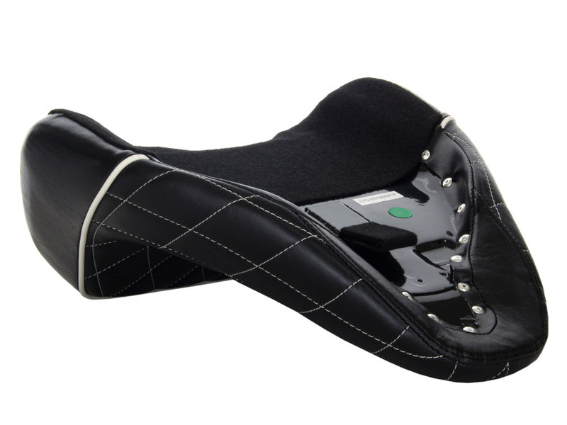 LE PERA Bare Bones Solo Seat With White Diamond Stitch & Piping. Fits Fatboy 2018up & Breakout 2023up - LYO-007DMWTP - PartsOutlet.com.au