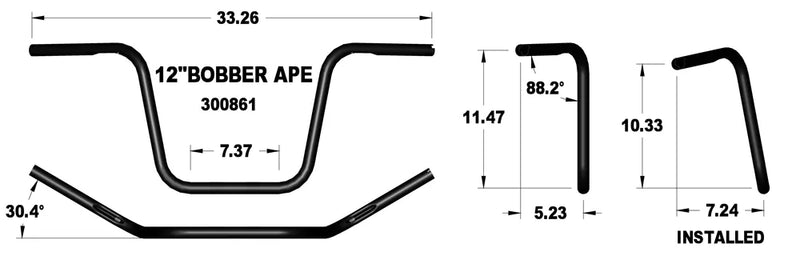 KHROME WERKS Handlebar - Ape Hanger - 12" - Black - Harley-Davidson '82-'22 - 300861