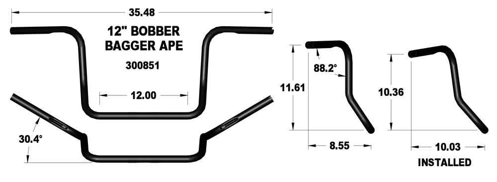 KHROME WERKS Handlebar - Ape Hanger - 12" - Black 300851