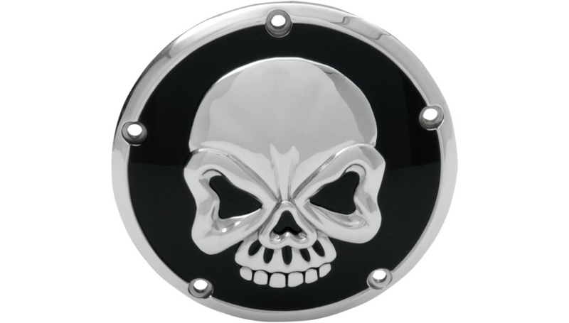 DRAG SPECIALTIES Derby Cover - Chrome/Black - Skull - Harley-Davidson 1999-2018 - 301019 - PartsOutlet.com.au