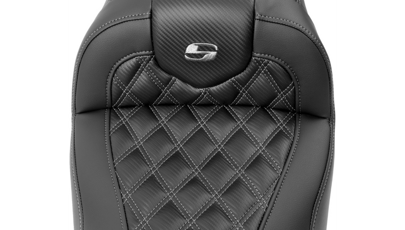 SADDLEMEN RoadSofa Seat - with Backrest - Carbon Fiber - Lattice Stitch - Gray Stitch - FLTR/FLHX '23-'25 - 823-07-206B2