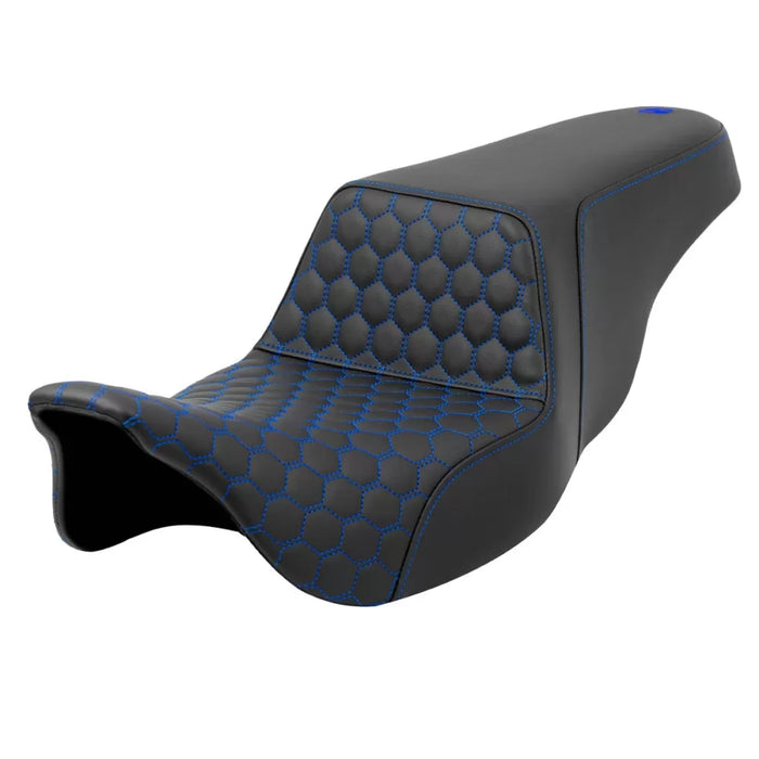 SADDLEMEN Step-Up Seat - Honeycomb - Extended Reach - Blue Stitching - FL '08-'23 A808-07B-178BLU - PartsOutlet.com.au