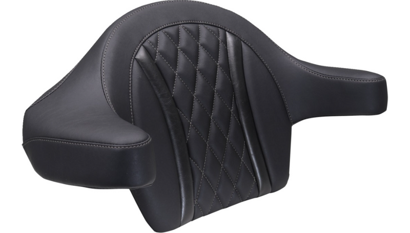 MUSTANG Deluxe Extended Arm Wrap-around Backrest - Diamond - Gunmetal Stitch - FLT/FLH '23-'25 - 88430GM