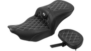 SADDLEMEN RoadSofa Seat - with Backrest - Carbon Fiber - Lattice Stitch - White Stitch - FLTR/FLHX '23-'24 - 823-07-206B6 - PartsOutlet.com.au