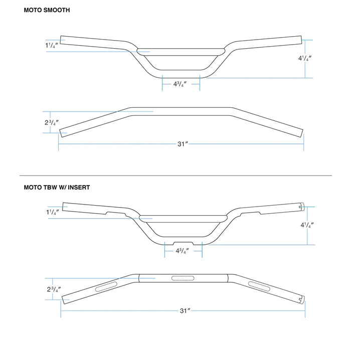 BILTWELL Handlebar - Moto - Black - SMOOTH - 6016-2012 - PartsOutlet.com.au