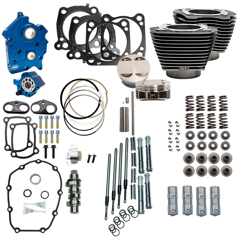 S&S CYCLE Power Package - 128 CI Oil Cooled, Chain Drive, w/ Highlighted Fins and Chrome Pushrod Tubes, Black Granite, 2017-up M8 114" Models - 310-1109B