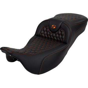 SADDLEMEN RoadSofa Seat - Honeycomb - Orange Stitch - without Backrest - FLH/FLT '08-'23 A808-07B-189ORA - PartsOutlet.com.au