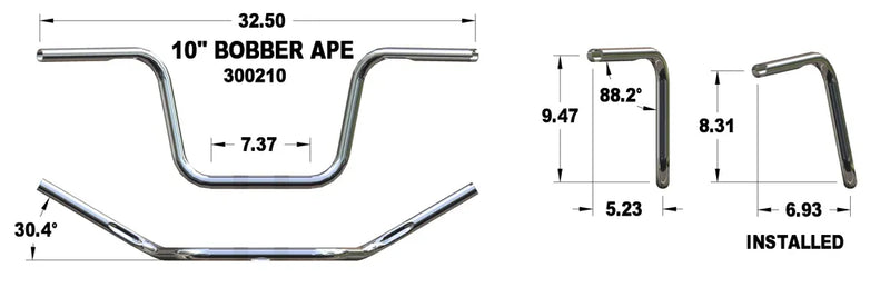 KHROME WERKS Handlebar - Ape Hanger - 10" - Chrome - Harley-Davidson '82-'22 - 300210