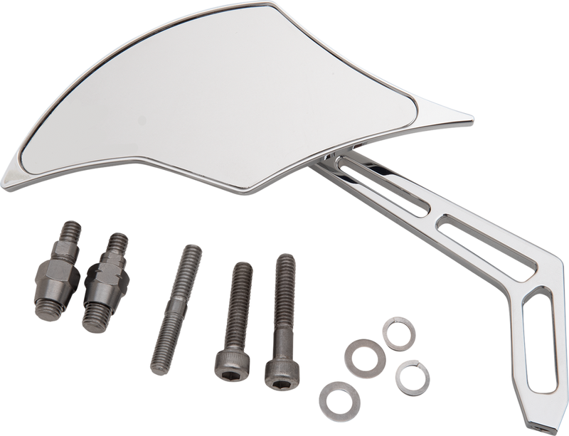 PRO-ONE PERF.MFG. Mirror - Weekend Warrior - Side View - Cut-Out/Flame Head - Oblong - Chrome - Left 102300