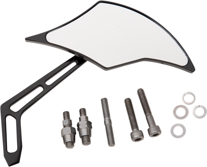 PRO-ONE PERF.MFG. Mirror - Weekend Warrior - Side View - Cut-Out/Flame Head - Oblong - Black - Right 102301AB