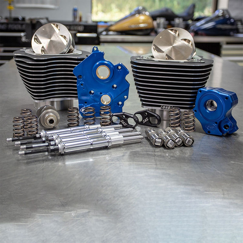 S&S CYCLE Power Package - 128 CI Oil Cooled, Chain Drive, w/ Highlighted Fins and Chrome Pushrod Tubes, Wrinkle Black 2017-up M8 114" Models - 310-1103B