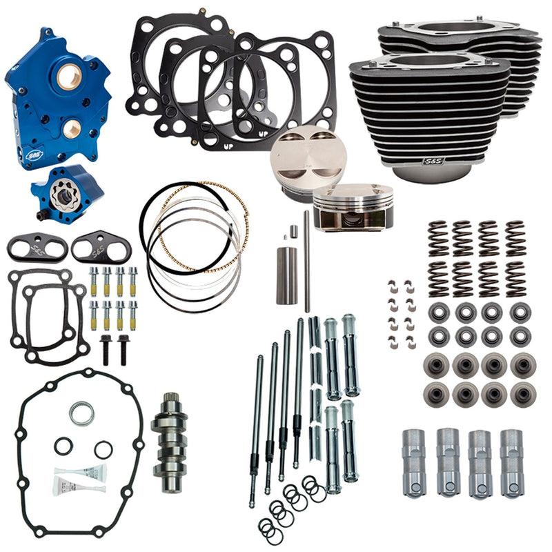 S&S CYCLE Power Package - 128 CI Oil Cooled, Chain Drive, w/ Highlighted Fins and Chrome Pushrod Tubes, Wrinkle Black 2017-up M8 114" Models - 310-1103B