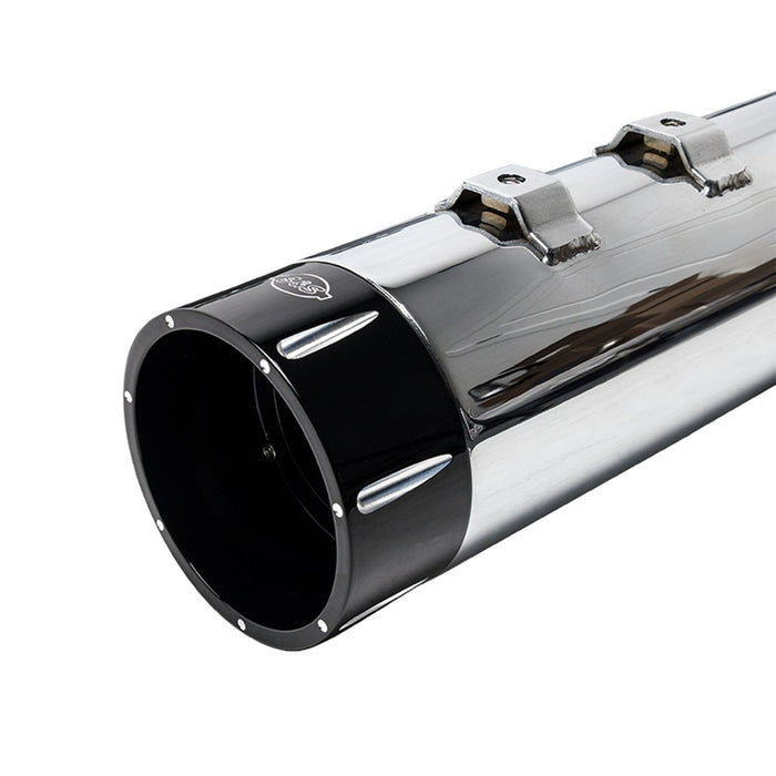 S&S CYCLE Mk45 TOURING MUFFLER for 1995–2016 TOURING MODELS—Chrome with Black Tracer End Cap 550-0623 - PartsOutlet.com.au