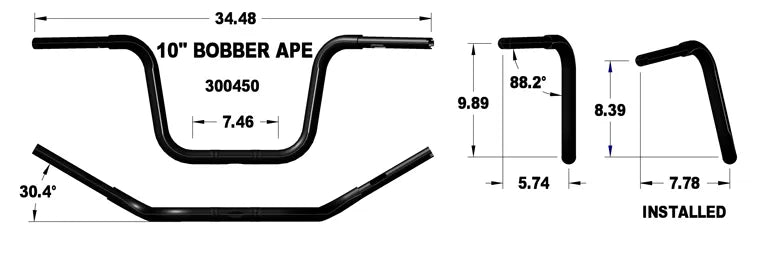KHROME WERKS Handlebar - Ape Hanger - 10" - Black - Harley-Davidson '07-'18 - 300450