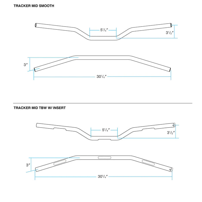 BILTWELL Handlebar - Tracker Mid - TBW & Slotted - Chrome 6008-1057 - PartsOutlet.com.au