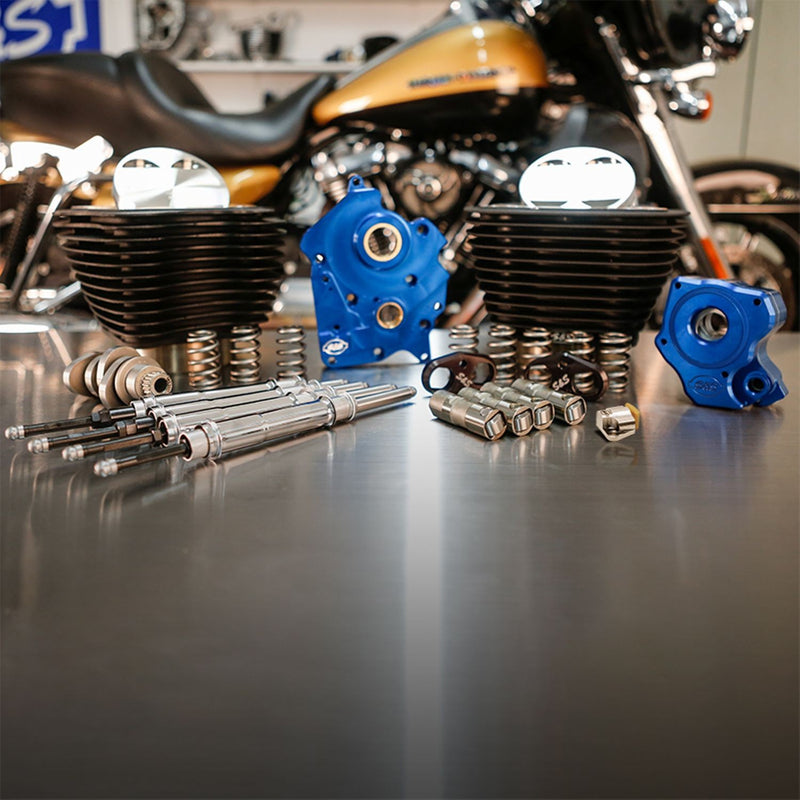 S&S CYCLE Power Package - 128 CI Oil Cooled, Chain Drive, w/ Non-Highlighted Fins and Chrome Pushrod Tubes, Wrinkle Black, 2017-up M8 114" Models - 310-1105B