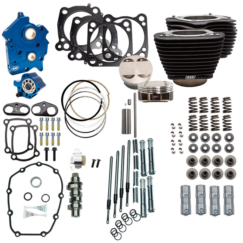 S&S CYCLE Power Package - 128 CI Oil Cooled, Chain Drive, w/ Non-Highlighted Fins and Chrome Pushrod Tubes, Wrinkle Black, 2017-up M8 114" Models - 310-1105B