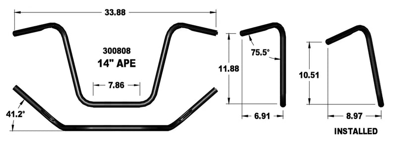 KHROME WERKS Handlebar - Ape Hanger - 14" - Black - Harley-Davidson '82-'22 - 300808