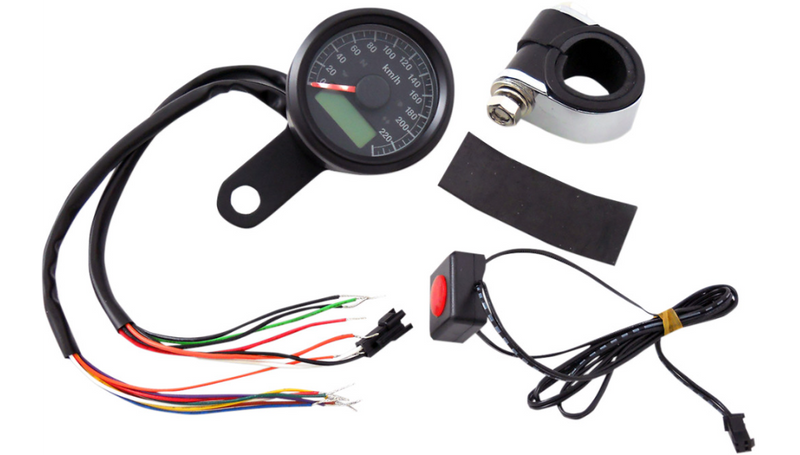 DRAG SPECIALTIES 1-7/8" Programmable Speedometer with Indicator Lights - Gloss Black - Harley-Davidson '86-'03 - 220 KPH LED Black Face - 77902K