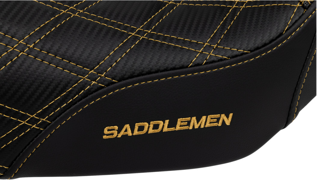 SADDLEMEN Pro Series SDC Performance Seat - Carbon Fiber/Lumbar Gripper - Gold Stitch - Dyna '06-'17 - SC80604GOL - PartsOutlet.com.au