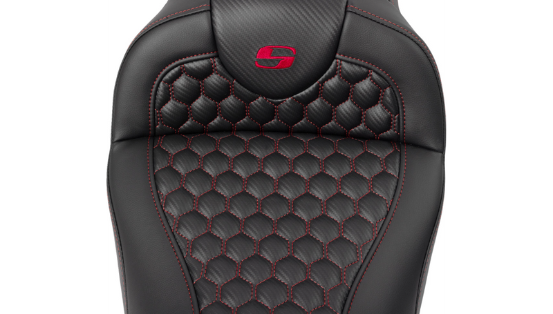 SADDLEMEN RoadSofa Seat - Honeycomb - Red Stitch - with Backrest - FLH/FLT '08-'23 A808-07R-189RED - PartsOutlet.com.au
