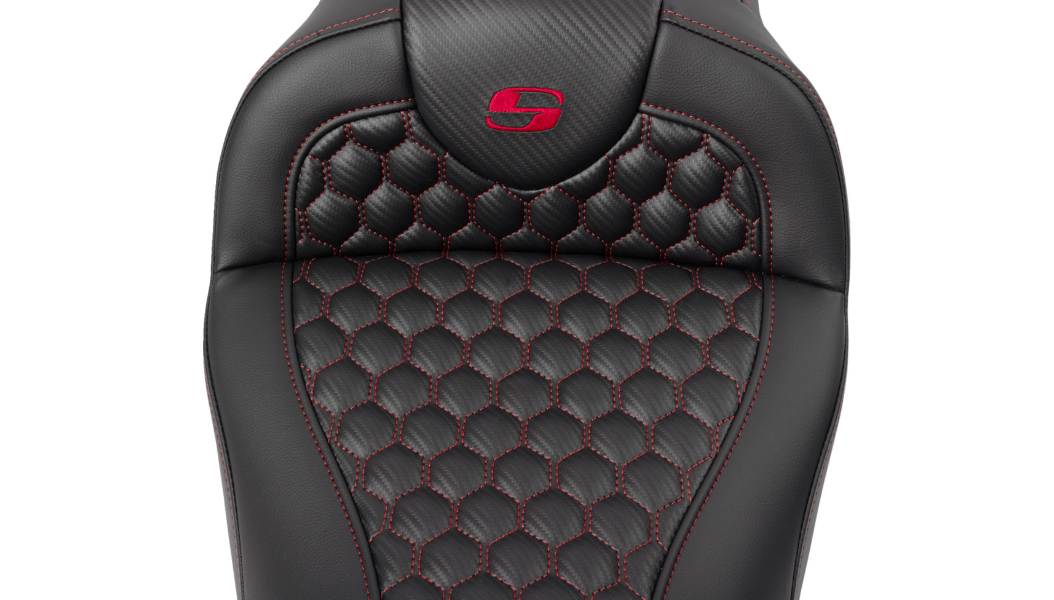 SADDLEMEN RoadSofa Seat - Honeycomb - Red Stitch - with Backrest - FLH/FLT '08-'23 A808-07R-189RED - PartsOutlet.com.au