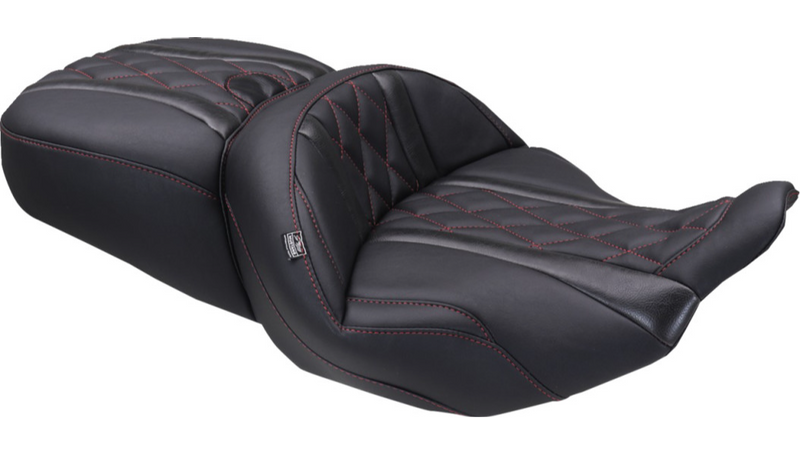 MUSTANG Deluxe One-Piece, 2-Up Seat - Diamond - Dark Cherry Stitch - FLT/FLH '23-'25 - 89411DC