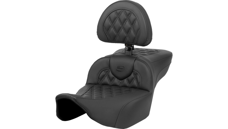 SADDLEMEN Heated RoadSofa Seat - Extended Reach - Lattice Stitch - w/ Backrest - FLT/FLH '23-'25 - 823-07-184C0
